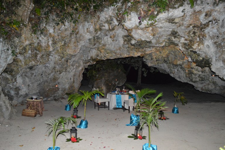 The Namale staff set up an incredibly romantic beachside cave dinner with 100s of tea lights. 