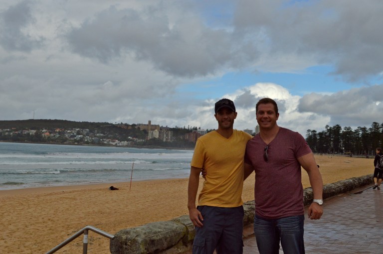 A little dark, but Sean and Mick in front of Manly Beach.