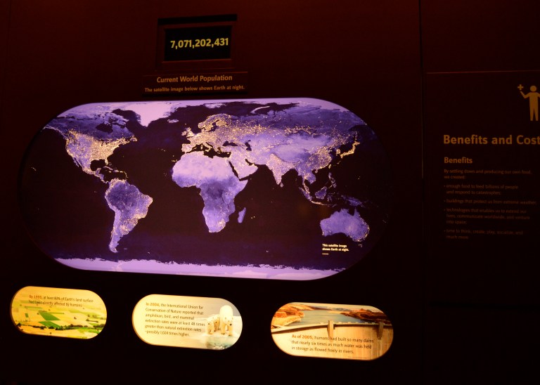 This particular exhibition was really neat. It was all about world population. The screen was computerized and the numbers changed up and down showing the ever changing population of the world marked by births/deaths.